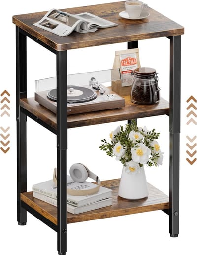 Bijzettafel Hout - Nachtkastje Banktafel - Opbergen Woonkamer - Verstelbare Plank - 30 x 37 x 65 cm - Vintage Bruin