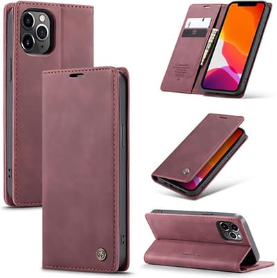 Casemania Hoesje Geschikt voor Apple iPhone 12 Mini Bordeaux Red - Dunne Portemonnee Book Case - Slim Wallet Case met Pasjeshouder