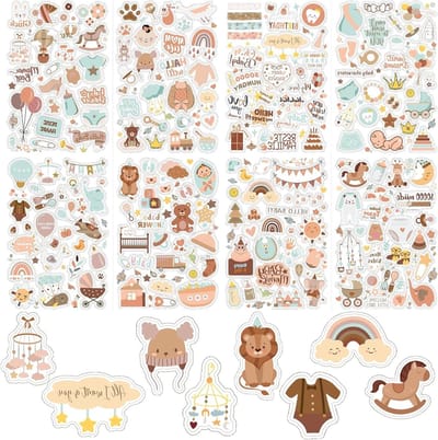 Set van 4 Baby Album Stickers voor Kinderen - 8 Vellen DIN A4 DIY Scrapbooking Stickers voor Baby Fotoalbums en Creatieve Knutselprojecten