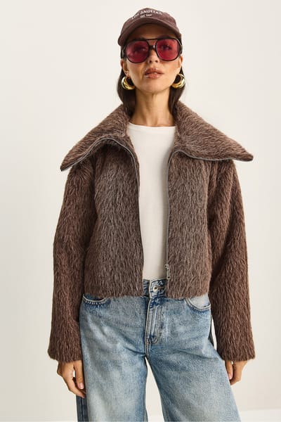 Textuurrijke Pluche Bomber met Ritsluiting