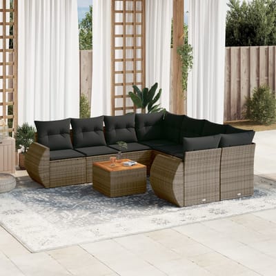 vidaXL - 9-delige - Loungeset - met - kussens - poly - rattan - grijs