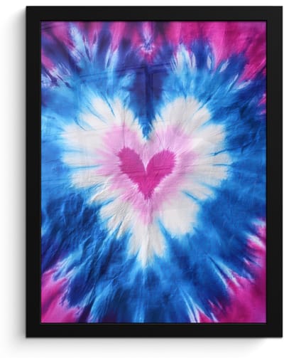 Poster in lijst - Fotolijst 30x40 cm - Posters - Hartvormig - Tie dye - Paars - Posterlijst zwart - Decoratie - Wanddecoratie woonkamer - Muurdecoratie slaapkamer