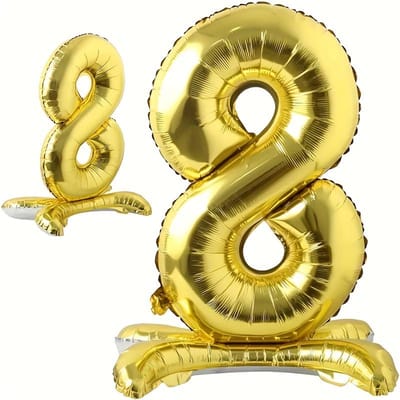 Ballons gonflables dorés à support 32  Chiffres 0-9 Finition métallique brillante, Parfaits pour les Anniversaires, Fêtes d'Anniversaire & Décoration de Pièce, Ballons d'Anniversaire