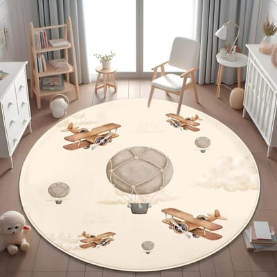 Vliegtuig Kinderen Luchtballon Kinderkleed voor Woonkamer Baby Meisjeskamer Kinder Speelkamer Mat Slaapkamerkleed Kinderkamer Sofakleed 120x120cm