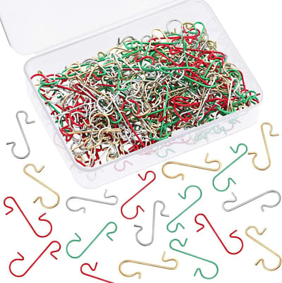 Kerstversieringhaken, metalen draadhaken, ornamenthangers met opbergdoos voor kerstboomversiering (201, goud, zilver, rood en groen)