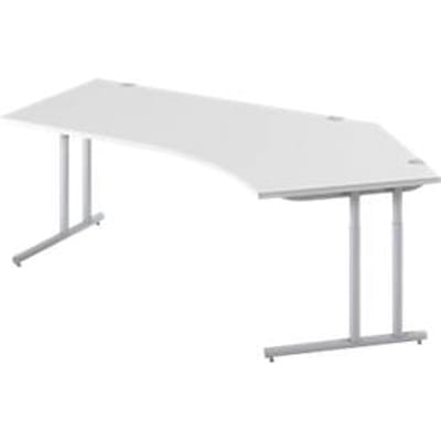 Schäfer Shop Select COMBITEC hoekbureau, 135° hoek rechts, C-poot, B 2165 x D 800/800 x H 677-817 mm, aluminium lichtgrijs/wit