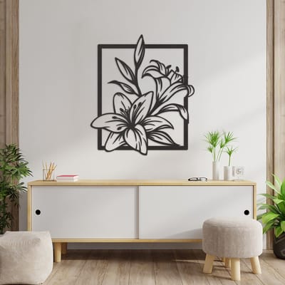 Wanddecoratie Bloemen - Muurdecoratie Bloemen - Muurdecoratie Hout - Wanddecoratie Hout - Muurdecoratie Woonkamer - Wanddecoratie Woonkamer - Wanddecoratie Industrieel - Wanddecoratie Lelies - Home Decor - Wall Line Art - 68.5 x 59 cm
