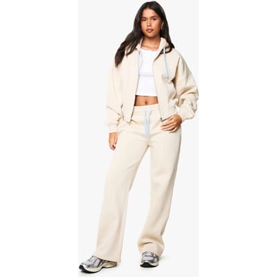 boohoo Dames Jogger met opvallende naaddetails en wijde pijpen | Stone | Maat: XS
