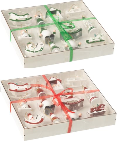 J-Line kersthanger - hout - groen/rood - 2 dozen van 12 stuks