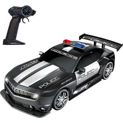 Voiture de dérive télécommandée Voiture de police télécommandée Grande taille Voiture télécommandée 1/12 2,4 GHz Voiture de course télécommandée avec lumière Cadeau pour enfants 1 battery noir