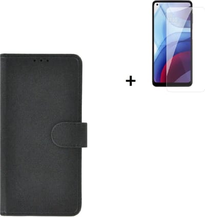 Hoesje Geschikt voor Motorola Moto G9 Power - Screenprotector Motorola Moto G9 Power - Moto G9 Power Hoes Wallet Bookcase Zwart + Tempered Glass