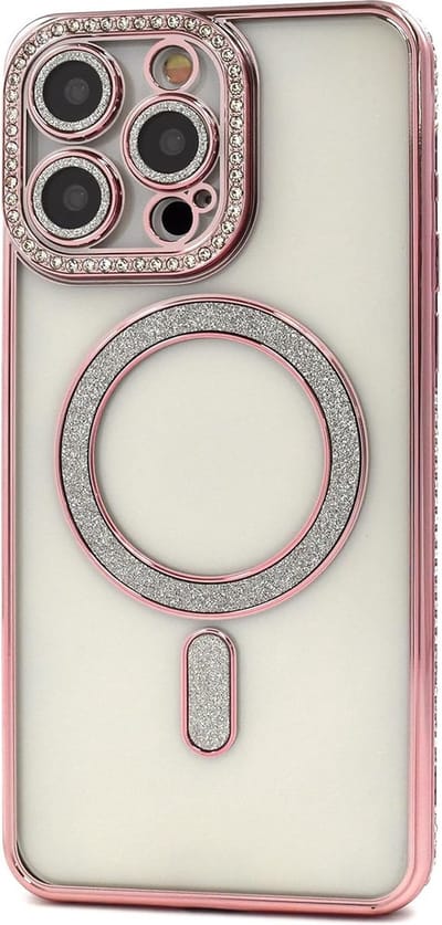 Diamant Glitter Telefoonhoesje Geschikt voor Magsafe met Camera Bescherming voor iPhone 15 Pro - FuturiQ - Roze