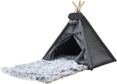 Famanu – Huisdieren Tipi Tent met Pluche Mat – Luxe Speel- en Rustplek voor Katten en Honden -Wasbaar en Afmeting 50 x 50 x 60 cm