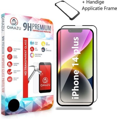 OMAZU 3D Tempered Glass Screenprotector, Geschikt voor Apple iPhone 14 / 15 -Plus - 6.7’’(Full Screen) Met handige installatie applicator, 1-Pack