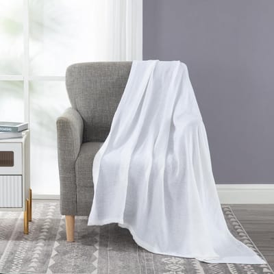 Linnen Sprei en Plaid van Belgisch Linnen - 127x177 cm - Zacht en Ademend Zomer Deken Wit
