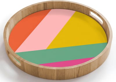Dienblad rond 40x40 cm - Schootdienblad hout - Driehoeken - Kleurrijk - Abstract - Borrelplank rechthoek - Plateau houten dienbladen