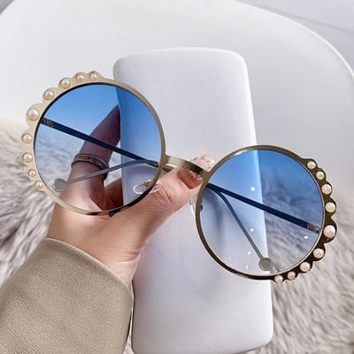 Parel Ronde Zonnebril Dames Vintage Retro UV400 Bescherming Elegante Metalen Frame Luxe Designer Zonnebrillen as picture