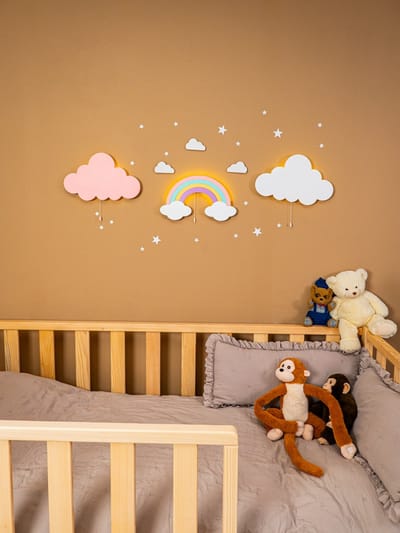 Cozy – Regenboog LED Wandlamp – Houten Nachtlampje voor de Kinderkamer – Handgemaakt & Batterij Aangedreven – Kindvriendelijke Wanddecoratie