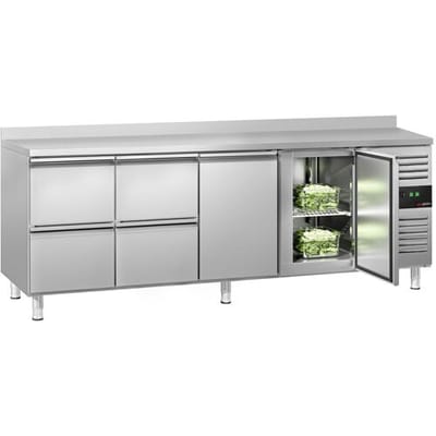 GGM Gastro Kühltisch ECO - 2230x700mm - mit 2 Türen - 4 Schubladen - mit Aufkantung Zilver
