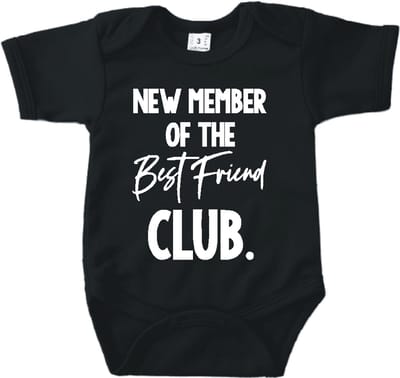 Baby romper met tekst zwangerschap aankondiging | New member on the best friend club | Zwart | korte mouw | maat 56 cadeautje zwangerschap aankondiging bekendmaking |Cadeautje 100% katoen.