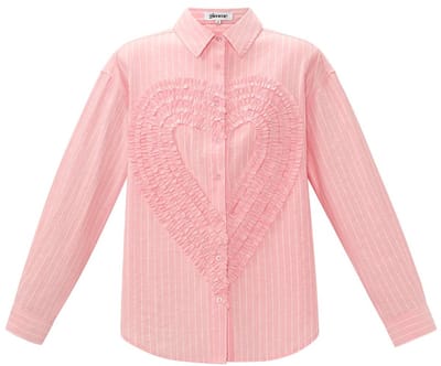 Eelegant Cotton Woven Damesoverhemd met Hartvormig Ruffledetail - Roze - Maat S