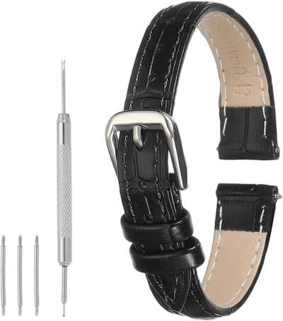 Leren horlogebandjes voor mannen en vrouwen, 12 mm met krokodillenpatroon, snelsluiting en elegante reservearmband in zwart, ideaal voor stijl en comfort