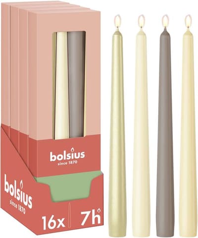 Bolsius Dinerkaarsen Set - 16 stuks - Pillow Talk - Wit - Taupe - Ivoor - Beige - 7 Branduren