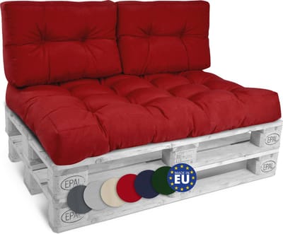 Beautissu Style – Palletkussen Set – 1x Zitkussen 120x80 cm & 2x Rugkussen 60x40 cm – Rood