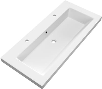 Brauer Solar Medium Wastafel - 100 cm - met 1 Spoelbak en 2 Kraangaten - Mineraalmarmer Mat Wit