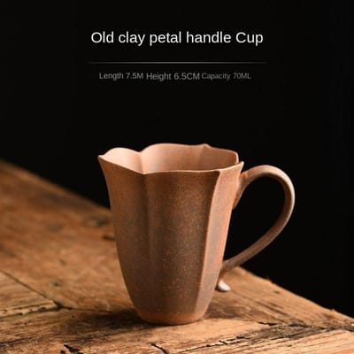 Tasse à thé en poterie brute, tasse de maître de luxe légère, tasse à pétales de haute valeur anti-brûlure, tasse à thé en argile ancienne, tasses de beauté de style ancien 70ml brown