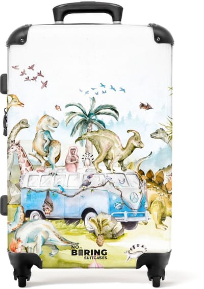 NoBoringSuitcases.com® Kinderkoffer - Dieren - Waterverf - Dino - Kinderen - Jongens - Koffer medium - Koffer dieren - 66 cm - Trolley kind - Reiskoffer - Koffer groot