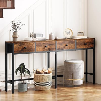 KAD® Console Tafel - Haltafel Met Lades - Haltafel - Vintage Bruin/Zwart - ‎24cm x 160cm x 80cm
