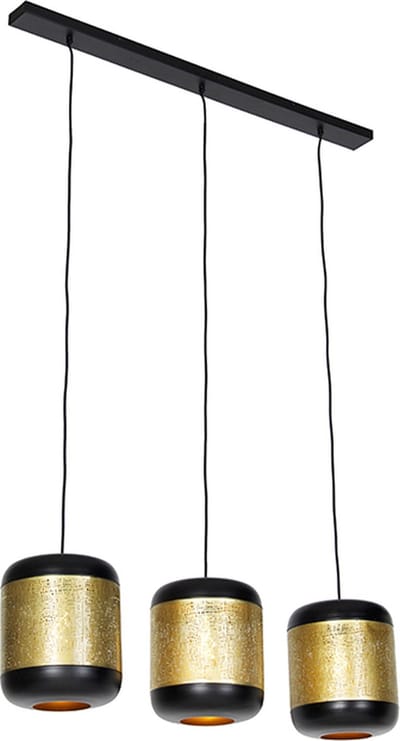 QAZQA kayleigh - Industriele Hanglamp eettafel voor boven de eettafel | in eetkamer - 3 lichts - L 100 cm - Zwart Goud - Industrieel - Woonkamer | Slaapkamer | Keuken