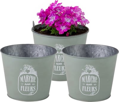 Sunnydays /plantenpot/bloempot - 3x - zink - jadegroen - D17 x H14 cm