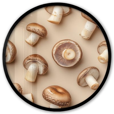 Poster in lijst Rond - Fotolijst 40x40 cm - Posters - Kastanje Champignons - Beige - Ronde posterlijst zwart - Decoratie - Wanddecoratie woonkamer - Muurdecoratie slaapkamer