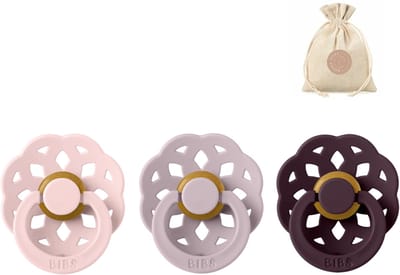 Bibs boheme fopspenen - Maat 1 0 - 6 maanden - Dusky Lilac, Blossom, Plum + Bolletoet speenzakje