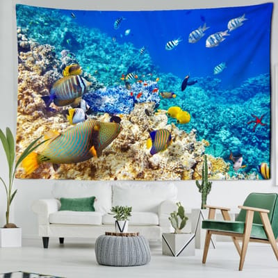 Onderzeeër Tropische Vissen Wandtapijt Wandhanger Natuurlandschap Kunst Eenvoudige Esthetiek Kamer Huis Decor Achtergronddoek 95x70cm brown