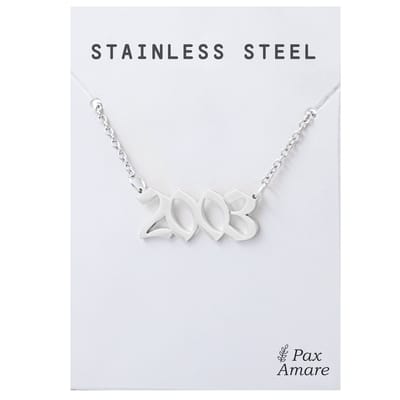 Jaartal 2003 Ketting Zilverkleurig - Stainless Steel - Sieraad op Cadeau Kaartje - Jaar Hanger - Pax Amare