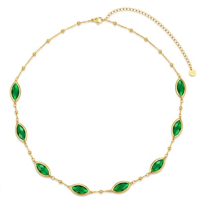 CO88 Collection - 8CN-26500 - Dames Ketting Groen Glasstenen - Stainless Steel - Cadeau