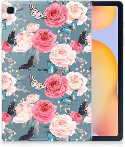 Samsung Galaxy Tab S6 Lite | S6 Lite (2022) Siliconen Hoesje Butterfly Roses