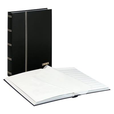 Lindner 1161 Postzegelalbum - Zwart - groot formaat 32 witte blz. - Luxe - postzegels - insteekalbum - stock - stockboek