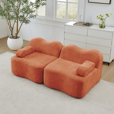 DESMIU Zitbank 192 Cm - Modulair 2-Zits Sofa Zonder Binnenframe Met Diepe Zitting - Voor Woonkamer En Appartement - Velvet Oranje