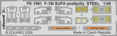 Eduard Modelbouwdecoratie - FE1591 Zoom Set - Stalen Veiligheidsgordels voor Lockheed Martin F-16I Sufa - Photo-etch