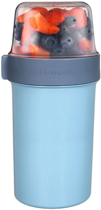 Lock&Lock Yoghurtbeker - Yoghurt beker to go - Muesli beker to go - Lekvrij - BPA vrij - PFAS vrij - 760 ml + 310 ml - Kwark beker - Soepbeker - Lunchbeker - Salade to go - Saladebox - Blauw
