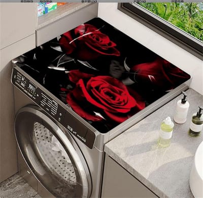 Wasmachine Topmat - Apparaatbeschermer - Apparaten Beschermen - Sneldrogend Absorberend - 50x60cm - Rood Bloemenpatroon