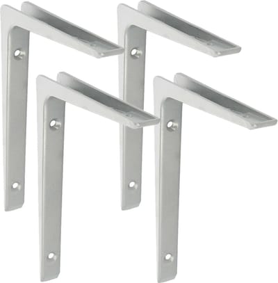 AMIG Plankdrager/planksteun - 4x - aluminium - gelakt zilvergrijs - H200 x B150 mm - boekenplank steunen