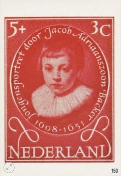 Briefkaart met afbeelding jongensportret – door Jacob Adriaensz. Backer postzegel