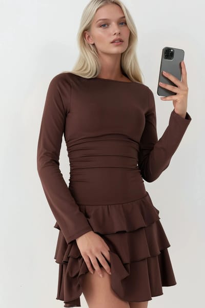 Rimpelige Crew Neck Mini Jurk