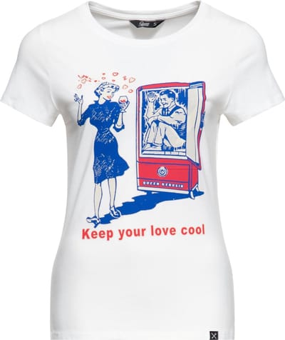 Queen Kerosin Damen Basic T-Shirt ''Cool Love'' QKU41010 Off White-S