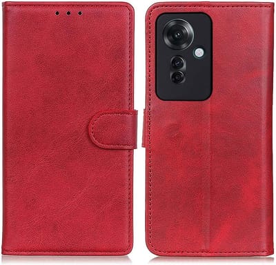 Geschikt voor Oppo Reno 11 F 5G - Boekstijl - Portemonnee Flip Cover - Kickstand kaartsleuven - Book Case Hoesje - Rood
